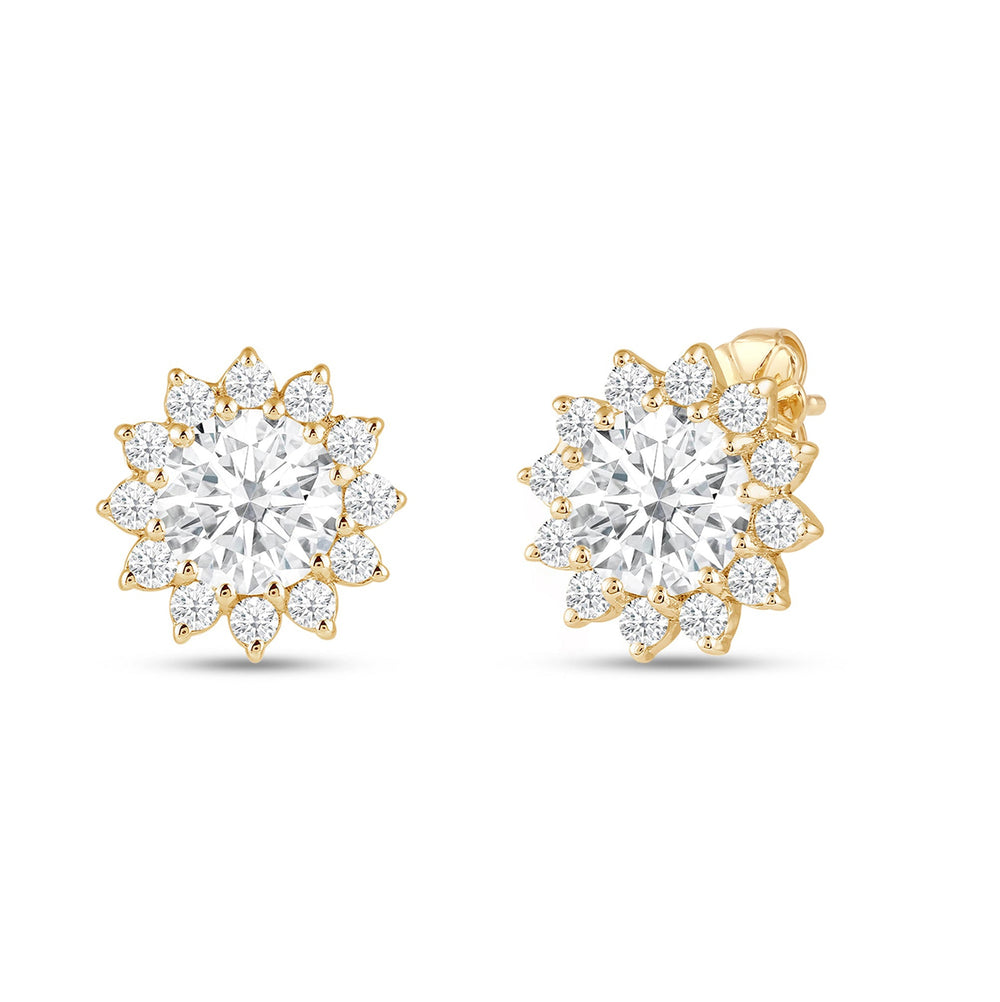 Flower Halo Diamond Earrings with 14KT Yellow Gold / Lab / 3 3/4 Cut Diamond in 14KT Yellow Gold / Lab / 3 3/4 view 1
