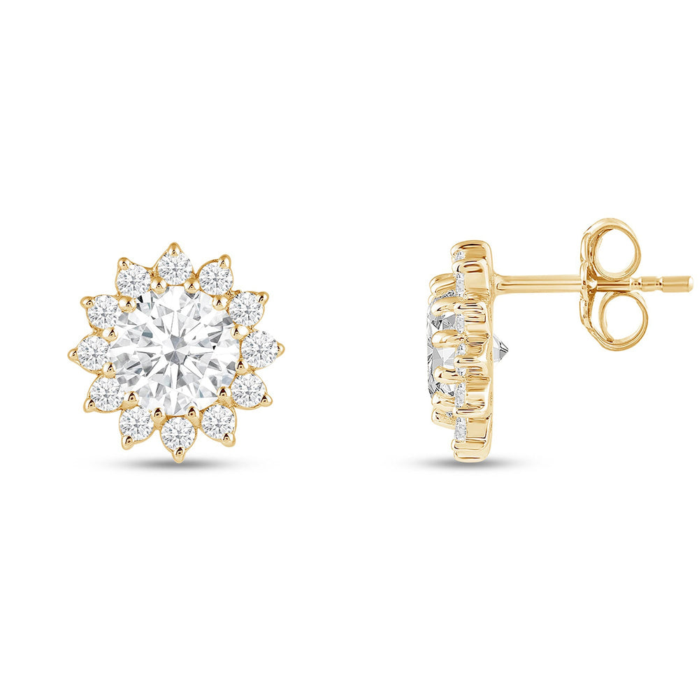 Flower Halo Diamond Earrings with 14KT Yellow Gold / Lab / 3 3/4 Cut Diamond in 14KT Yellow Gold / Lab / 3 3/4 view 5
