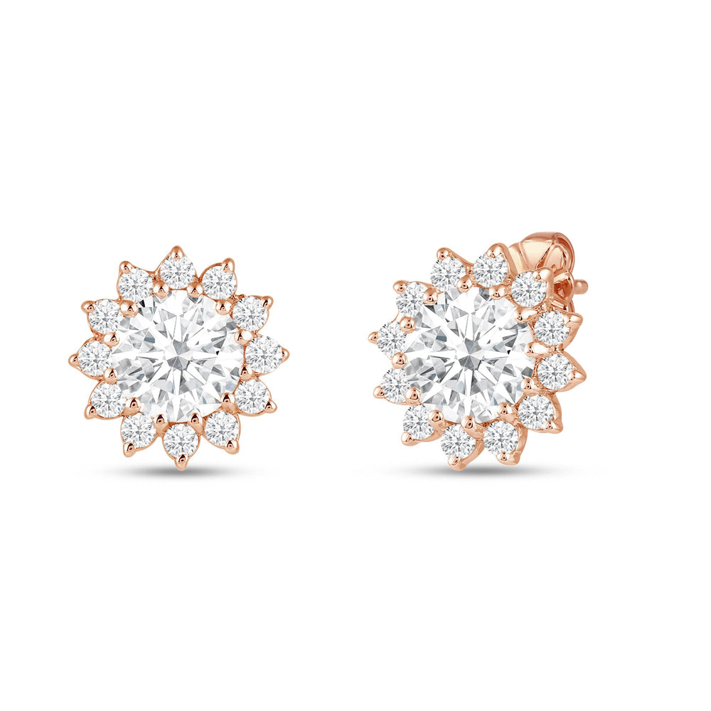 Flower Halo Diamond Earrings with 14KT Rose Gold / Lab / 3 3/4 Cut Diamond in 14KT Rose Gold / Lab / 3 3/4 view 1
