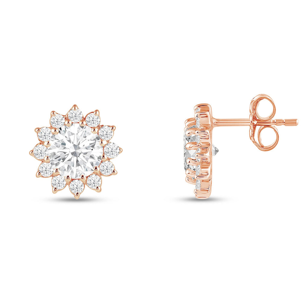 Flower Halo Diamond Earrings with 14KT Rose Gold / Lab / 3 3/4 Cut Diamond in 14KT Rose Gold / Lab / 3 3/4 view 5
