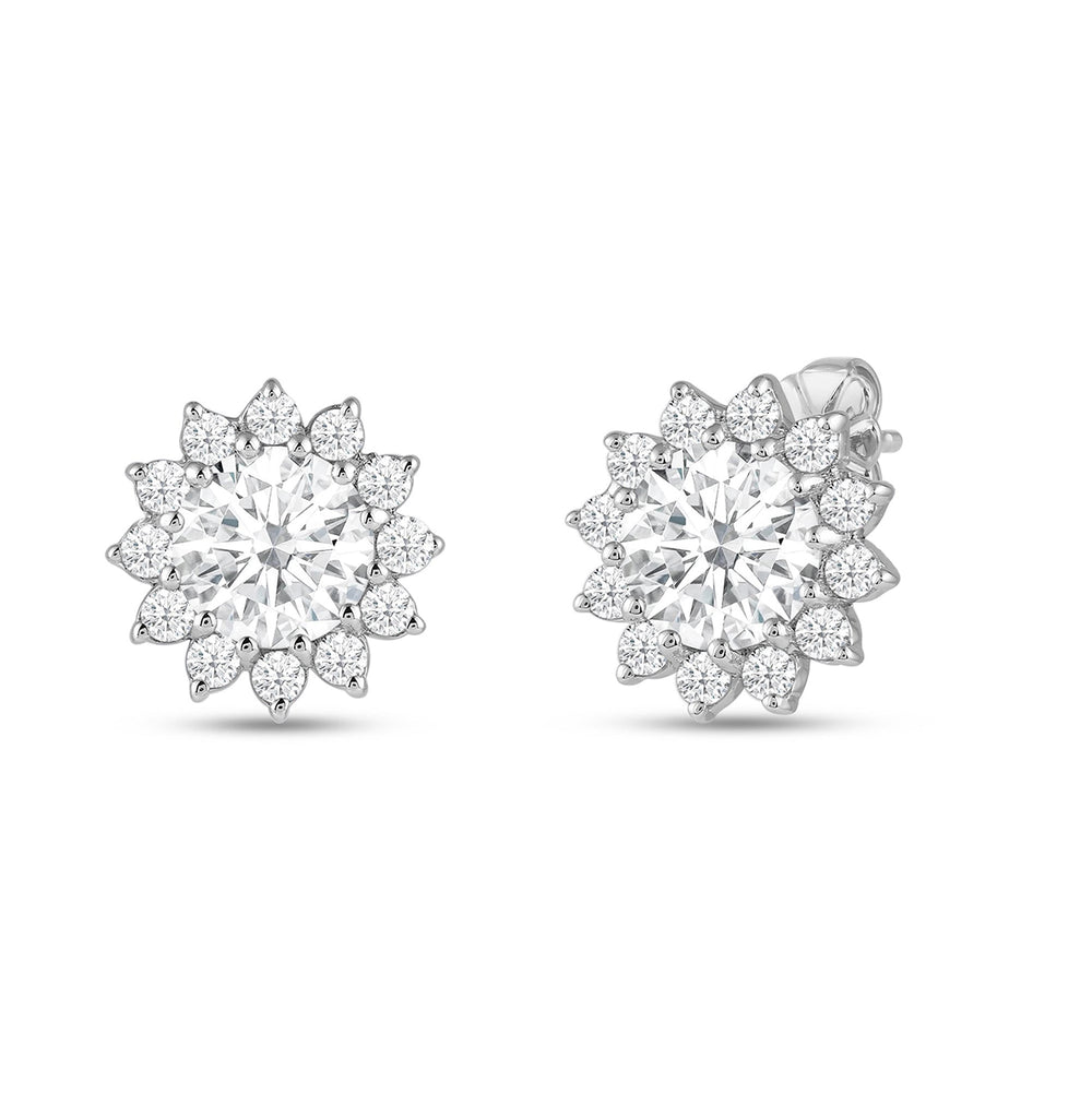 Flower Halo Diamond Earrings with 14KT White Gold / Lab / 3 3/4 Cut Diamond in 14KT White Gold / Lab / 3 3/4 view 1
