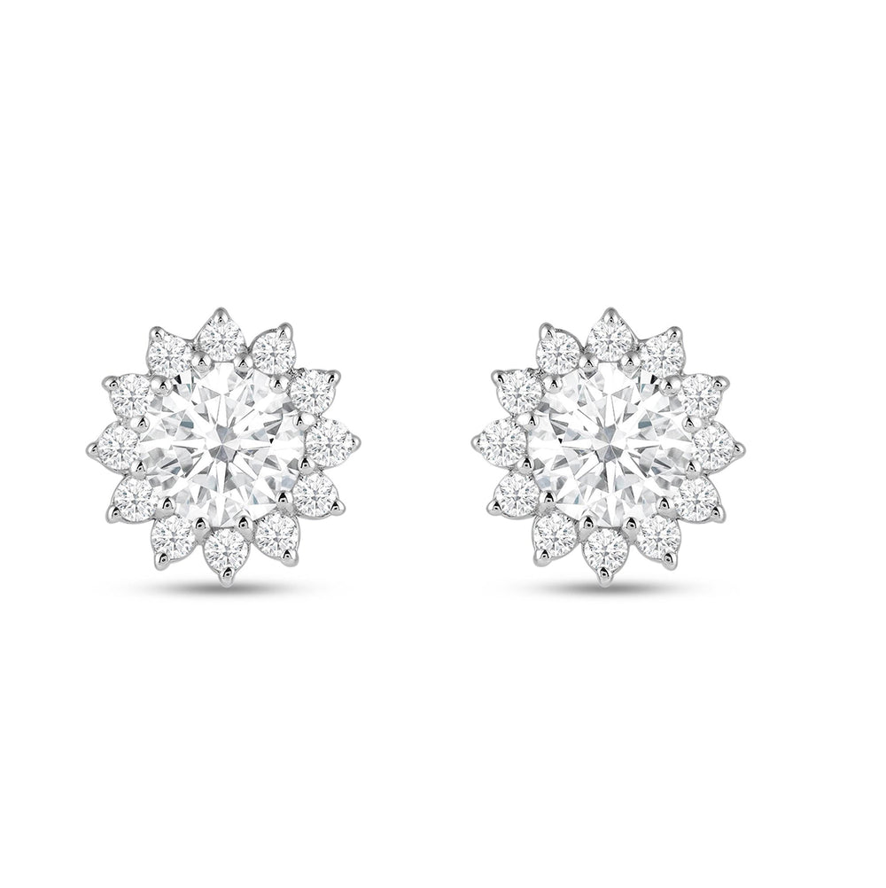 Flower Halo Diamond Earrings with 14KT White Gold / Lab / 3 3/4 Cut Diamond in 14KT White Gold / Lab / 3 3/4 view 4
