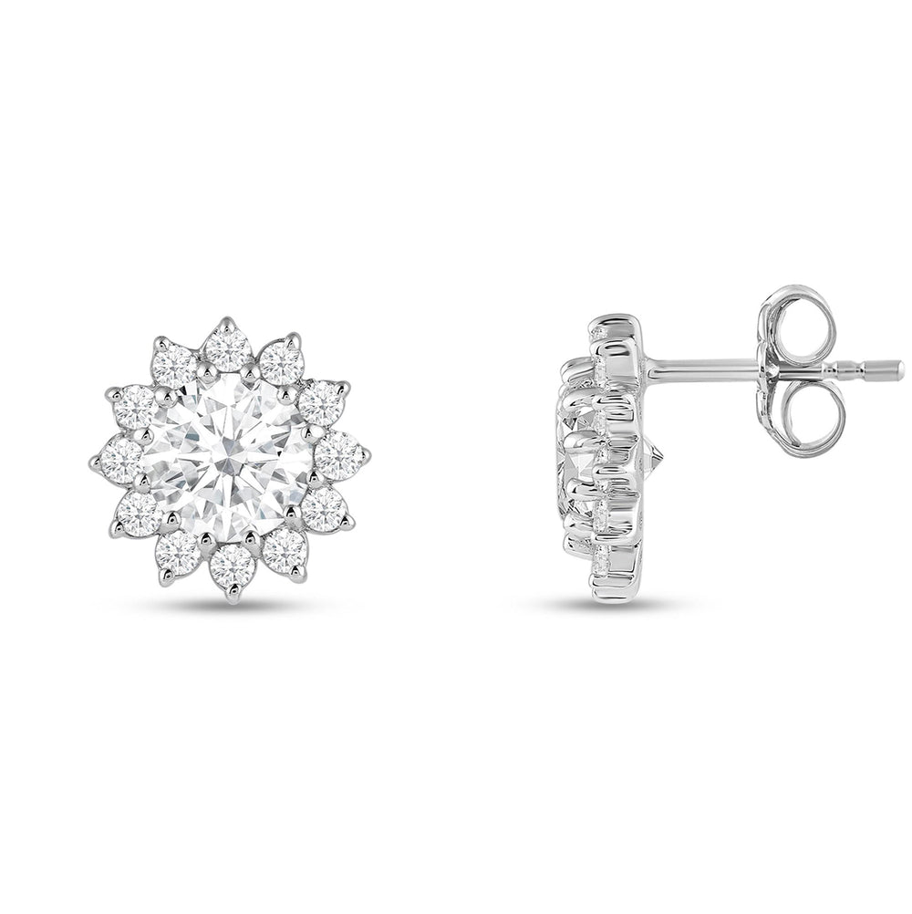 Flower Halo Diamond Earrings with 14KT White Gold / Lab / 3 3/4 Cut Diamond in 14KT White Gold / Lab / 3 3/4 view 5
