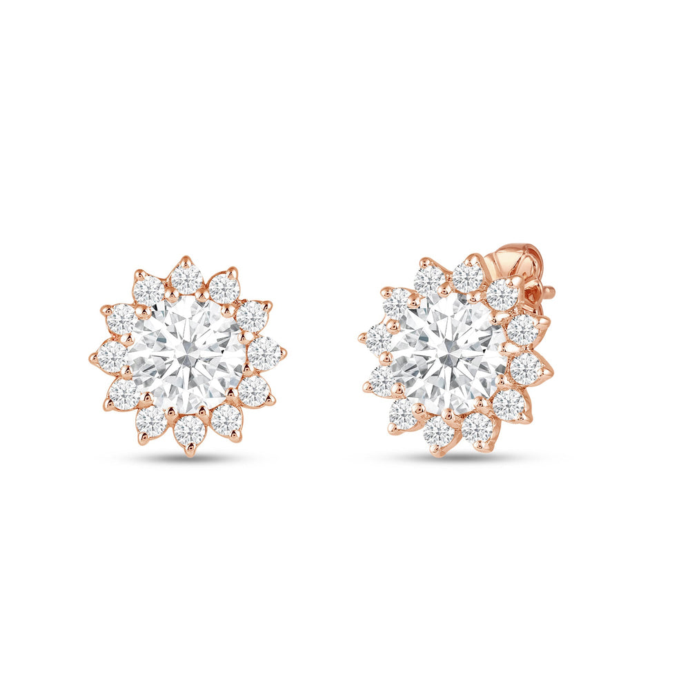 Flower Halo Diamond Earrings with 14KT Rose Gold / Lab / 2 1/2 Cut Diamond in 14KT Rose Gold / Lab / 2 1/2 view 1
