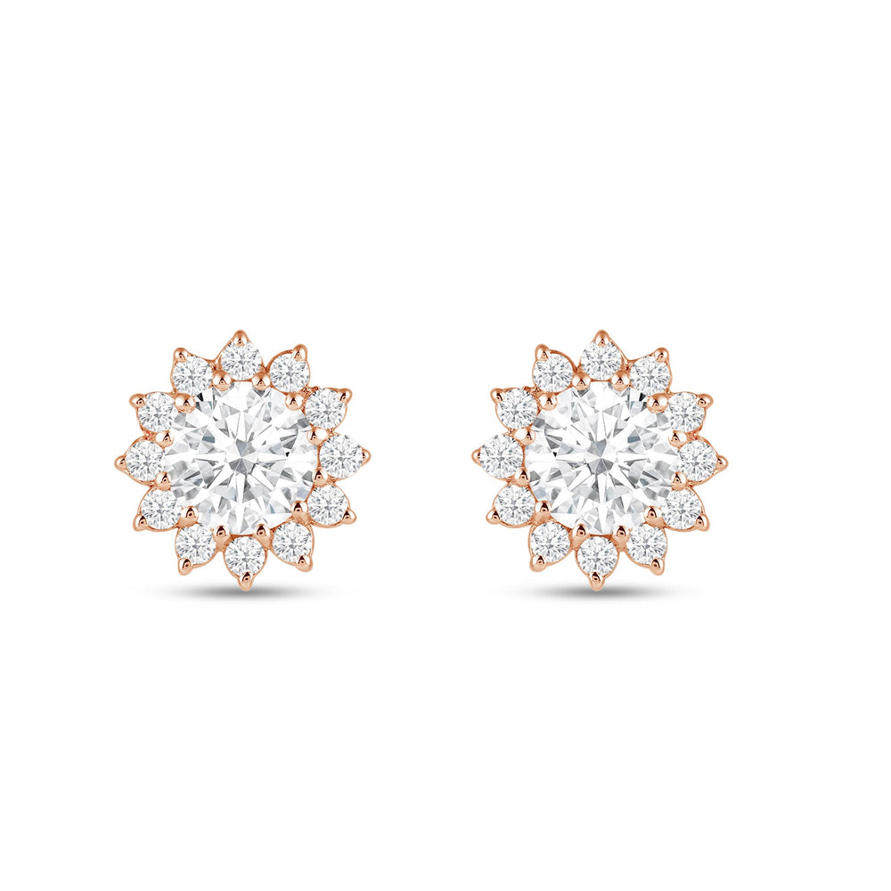 Flower Halo Diamond Earrings with 14KT Rose Gold / Lab / 2 1/2 Cut Diamond in 14KT Rose Gold / Lab / 2 1/2 view 4
