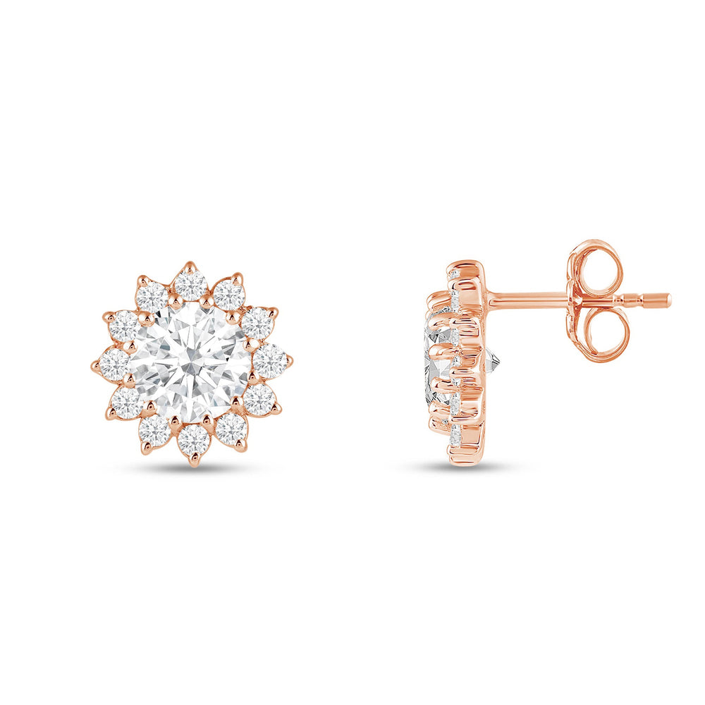 Flower Halo Diamond Earrings with 14KT Rose Gold / Lab / 2 1/2 Cut Diamond in 14KT Rose Gold / Lab / 2 1/2 view 5
