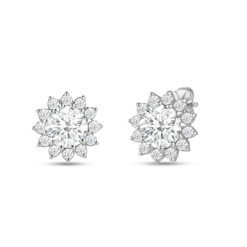 Flower Halo Diamond Earrings with 14KT White Gold / Lab / 2 1/2 Cut Diamond in 14KT White Gold / Lab / 2 1/2 view 1
