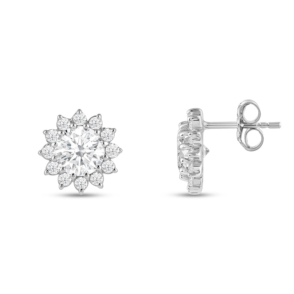 Flower Halo Diamond Earrings with 14KT White Gold / Lab / 2 1/2 Cut Diamond in 14KT White Gold / Lab / 2 1/2 view 5
