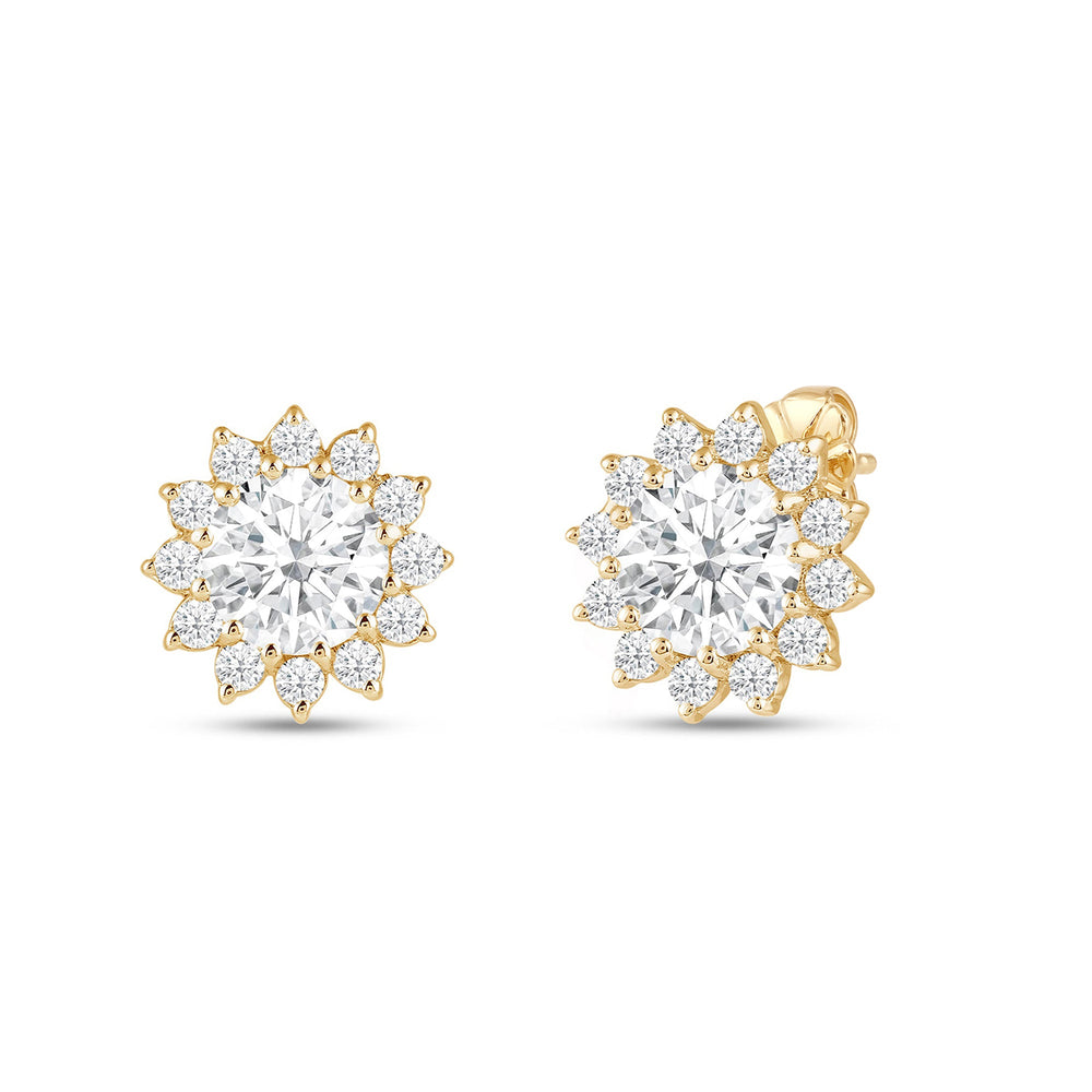 Flower Halo Diamond Earrings with 14KT Yellow Gold / Lab / 2 1/2 Cut Diamond in 14KT Yellow Gold / Lab / 2 1/2 view 1
