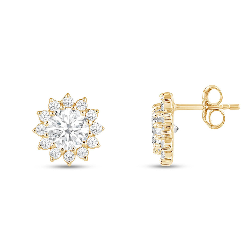 Flower Halo Diamond Earrings with 14KT Yellow Gold / Lab / 2 1/2 Cut Diamond in 14KT Yellow Gold / Lab / 2 1/2 view 5

