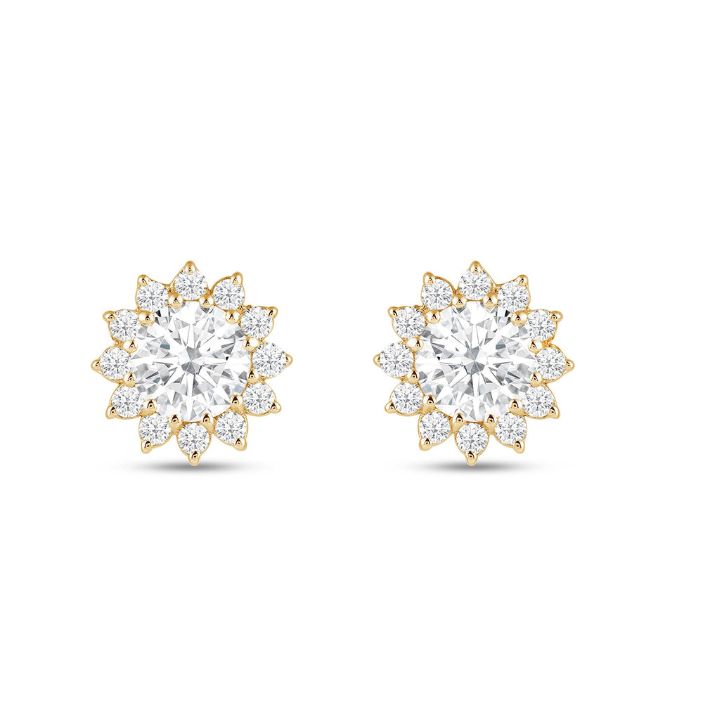 Flower Halo Diamond Earrings with 14KT Yellow Gold / Lab / 2 1/2 Cut Diamond in 14KT Yellow Gold / Lab / 2 1/2 view 4
