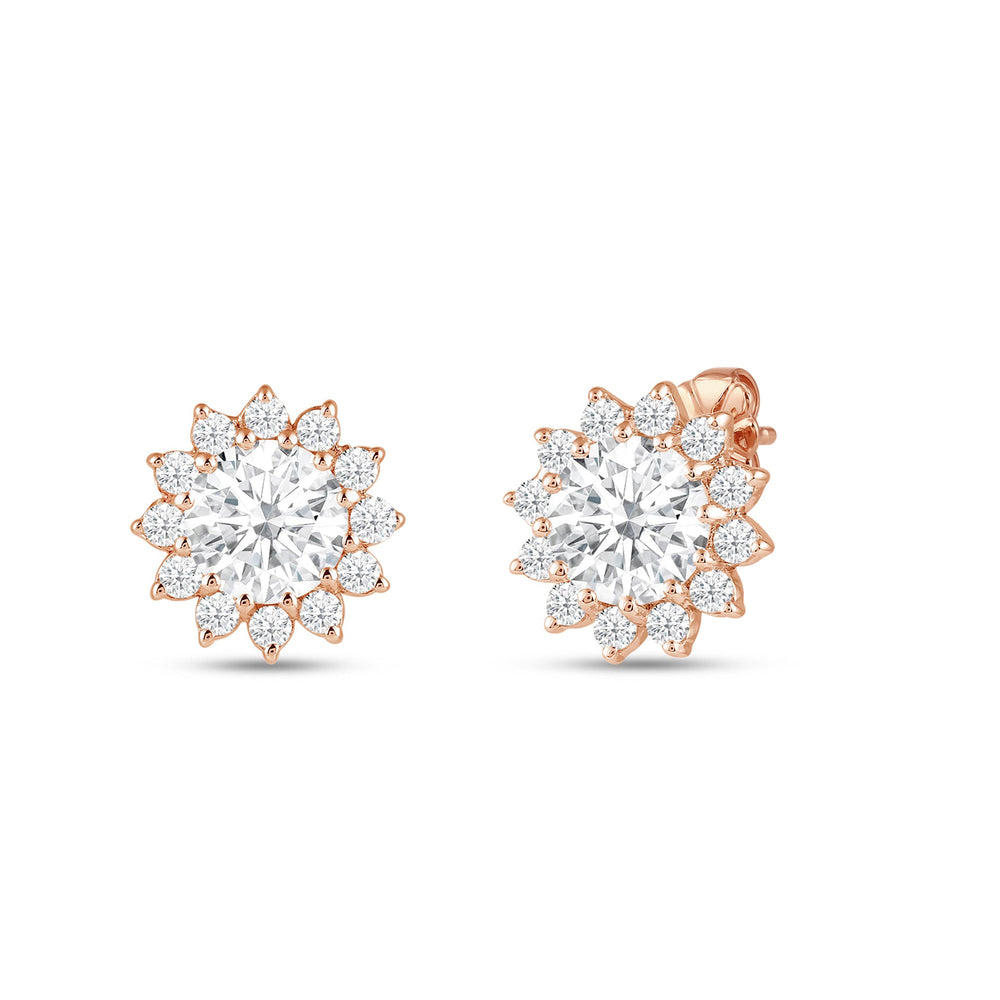 Flower Halo Diamond Earrings with 14KT Rose Gold / Lab / 1 1/4 Cut Diamond in 14KT Rose Gold / Lab / 1 1/4 view 1
