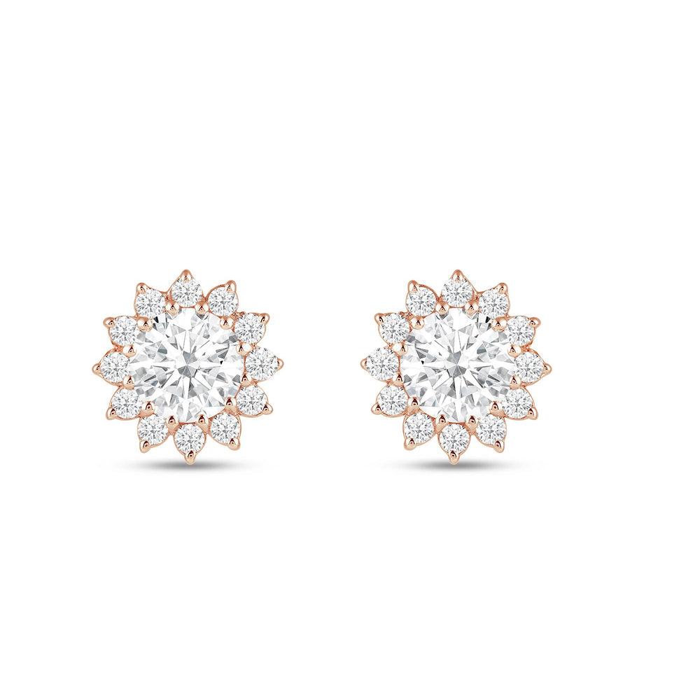 Flower Halo Diamond Earrings with 14KT Rose Gold / Lab / 1 1/4 Cut Diamond in 14KT Rose Gold / Lab / 1 1/4 view 4
