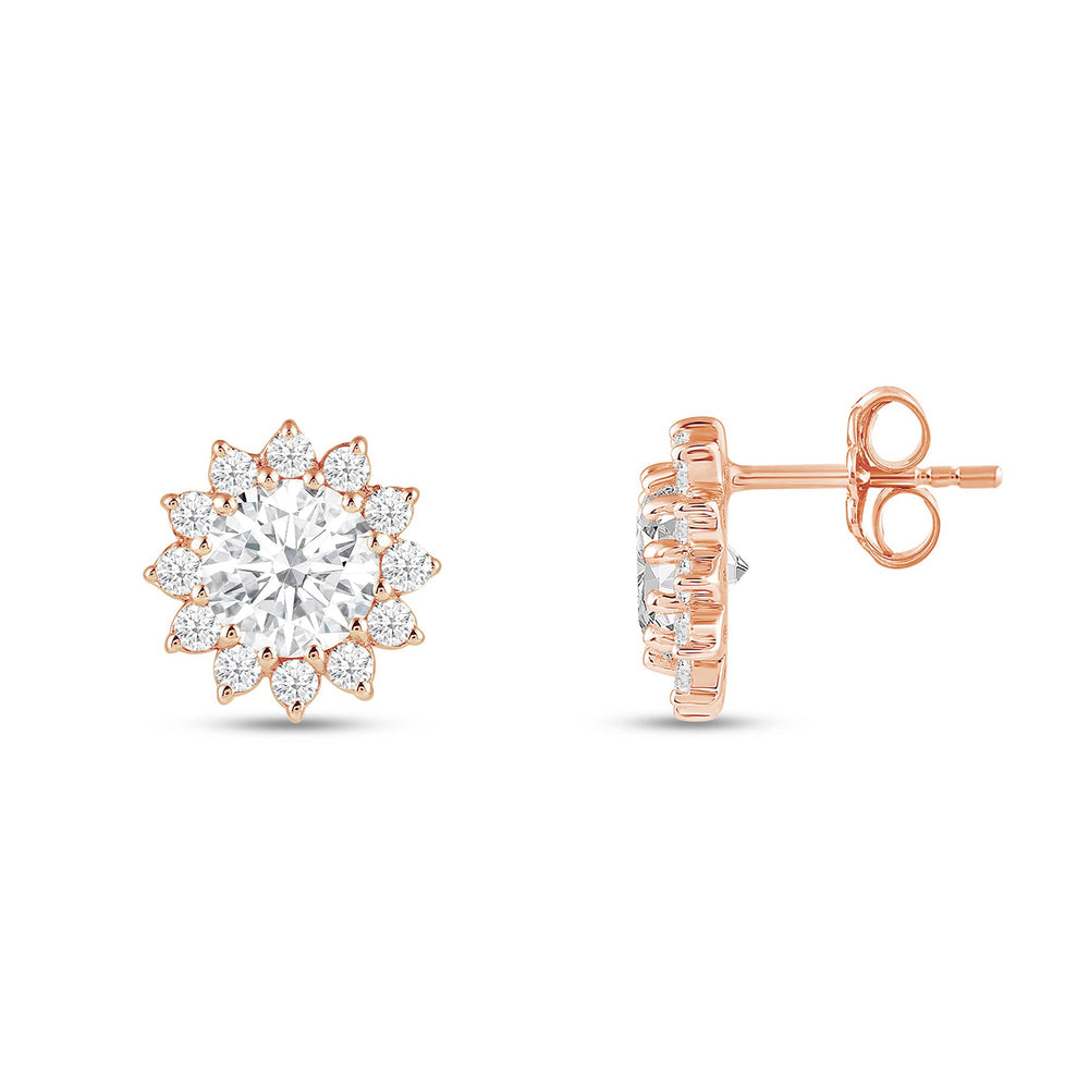 Flower Halo Diamond Earrings with 14KT Rose Gold / Lab / 1 1/4 Cut Diamond in 14KT Rose Gold / Lab / 1 1/4 view 5
