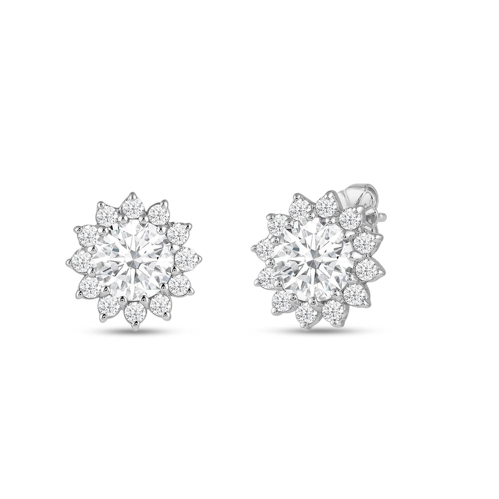 Flower Halo Diamond Earrings with 14KT White Gold / Lab / 1 1/4 Cut Diamond in 14KT White Gold / Lab / 1 1/4 view 1
