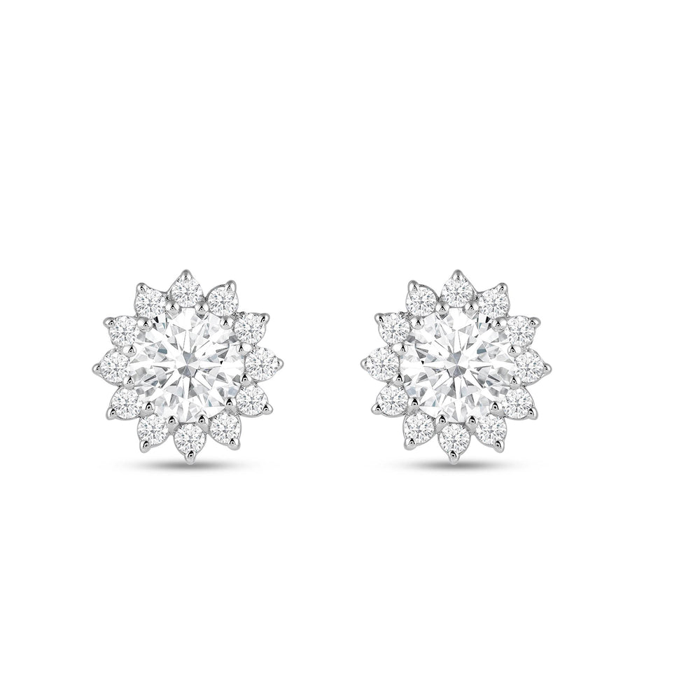 Flower Halo Diamond Earrings with 14KT White Gold / Lab / 1 1/4 Cut Diamond in 14KT White Gold / Lab / 1 1/4 view 4
