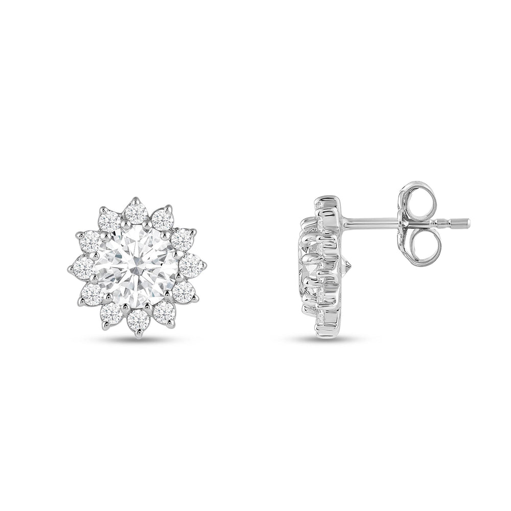 Flower Halo Diamond Earrings with 14KT White Gold / Lab / 1 1/4 Cut Diamond in 14KT White Gold / Lab / 1 1/4 view 5
