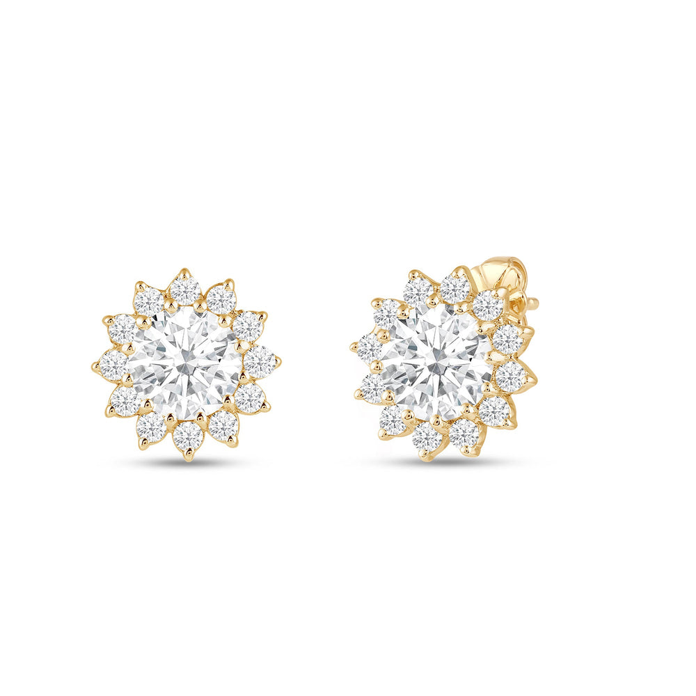 Flower Halo Diamond Earrings with 14KT Yellow Gold / Lab / 1 1/4 Cut Diamond in 14KT Yellow Gold / Lab / 1 1/4 view 1
