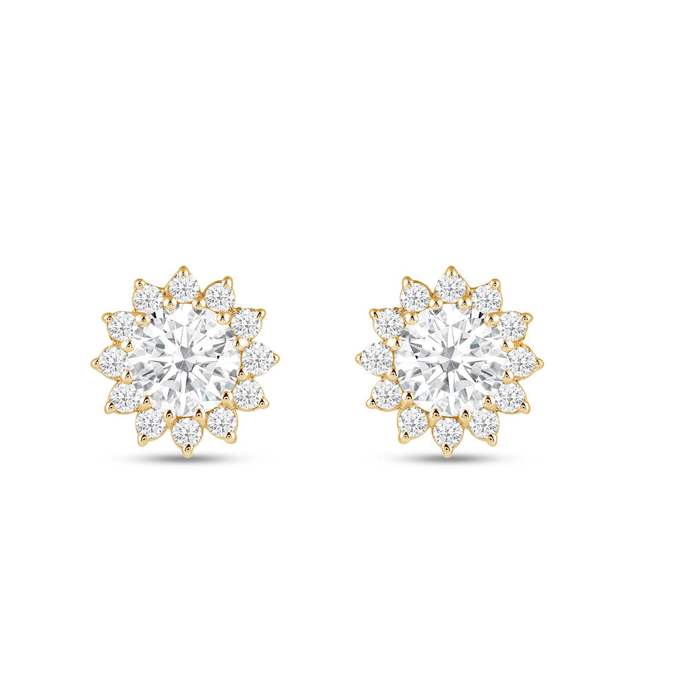 Flower Halo Diamond Earrings with 14KT Yellow Gold / Lab / 1 1/4 Cut Diamond in 14KT Yellow Gold / Lab / 1 1/4 view 4
