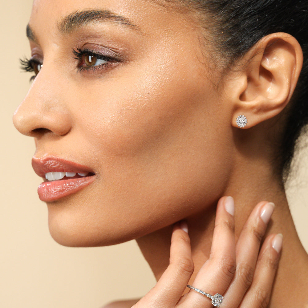 Flower Halo Diamond Earrings with 14KT Rose Gold / Lab / 1 1/4 Cut Diamond in 14KT Rose Gold / Lab / 1 1/4 view 2

