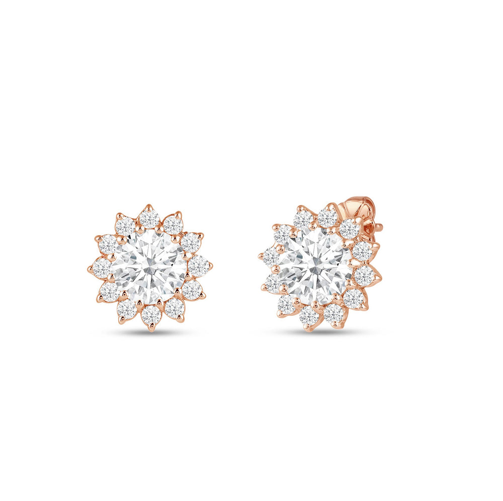 Flower Halo Diamond Earrings with 14KT Rose Gold / Lab / 3/4 Cut Diamond in 14KT Rose Gold / Lab / 3/4 view 1
