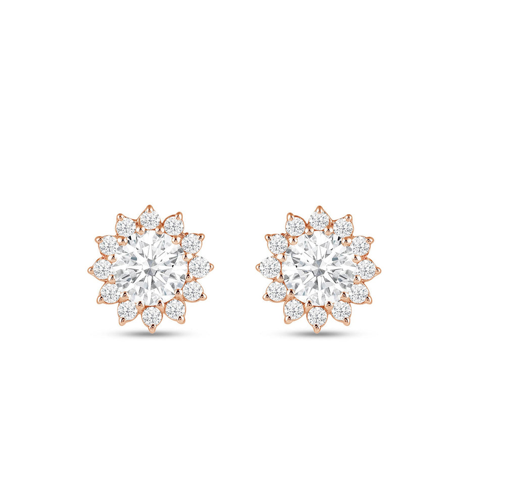 Flower Halo Diamond Earrings with 14KT Rose Gold / Lab / 3/4 Cut Diamond in 14KT Rose Gold / Lab / 3/4 view 4
