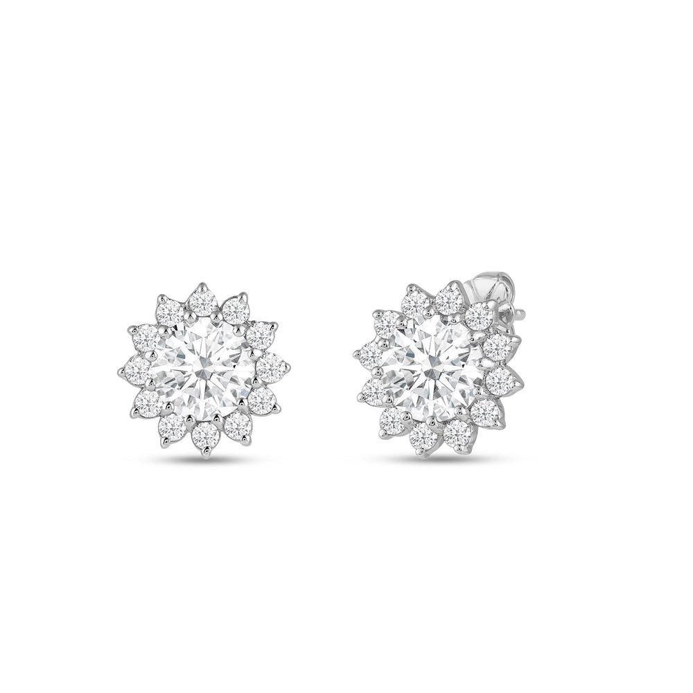 Flower Halo Diamond Earrings with 14KT White Gold / Lab / 3/4 Cut Diamond in 14KT White Gold / Lab / 3/4 view 1
