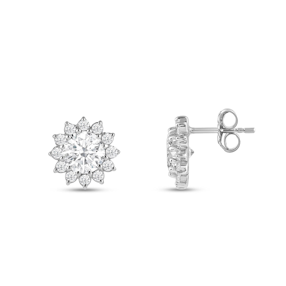 Flower Halo Diamond Earrings with 14KT White Gold / Lab / 3/4 Cut Diamond in 14KT White Gold / Lab / 3/4 view 5
