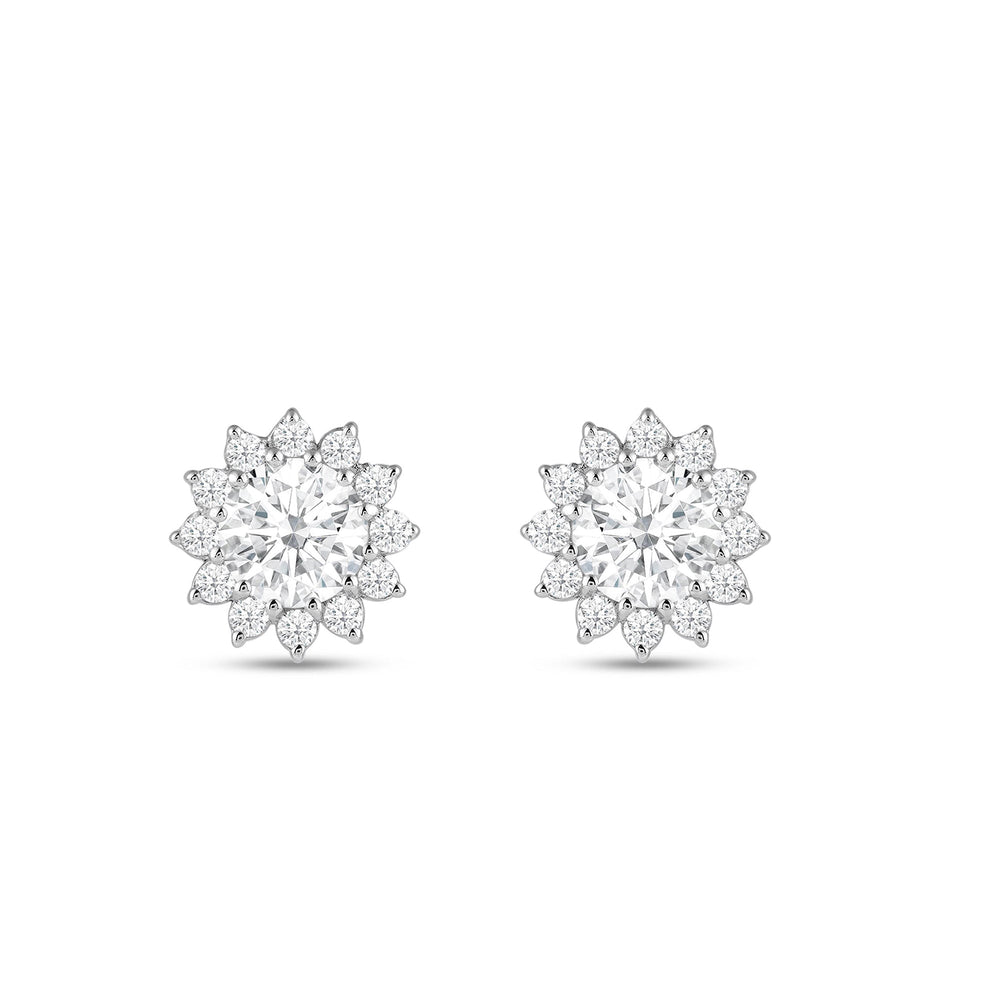 Flower Halo Diamond Earrings with 14KT White Gold / Lab / 3/4 Cut Diamond in 14KT White Gold / Lab / 3/4 view 4
