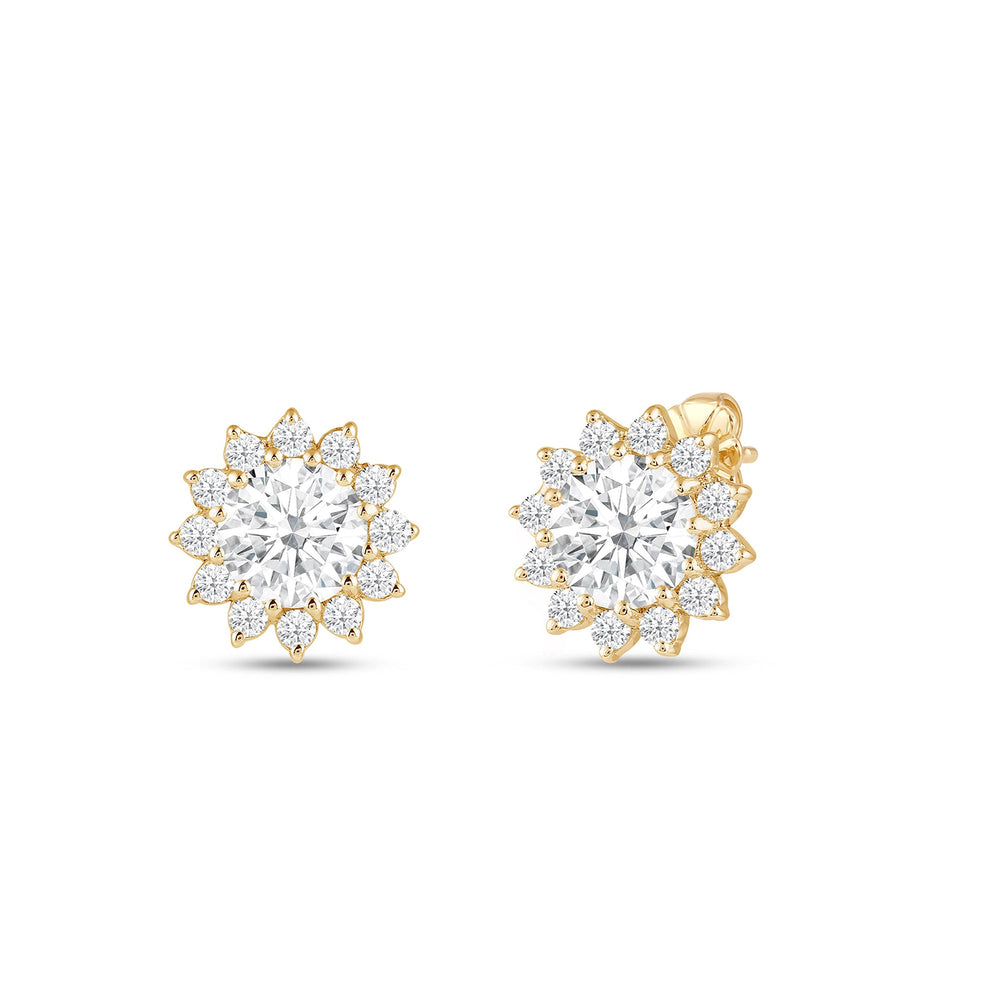 Flower Halo Diamond Earrings with 14KT Yellow Gold / Lab / 3/4 Cut Diamond in 14KT Yellow Gold / Lab / 3/4 view 1
