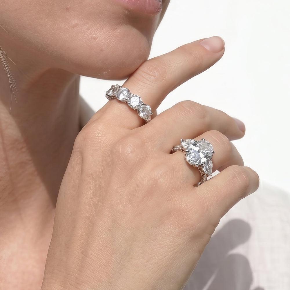 The Windsor Trillion Three Stone Ring with Emerald Cut Diamond in 14KT Yellow Gold view 4
