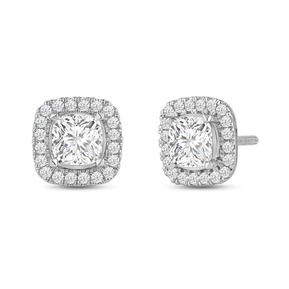 Cushion Diamond Halo Earrings with 14KT White Gold / Lab / 4 5/8 Cut Diamond in 14KT White Gold / Lab / 4 5/8 view 1
