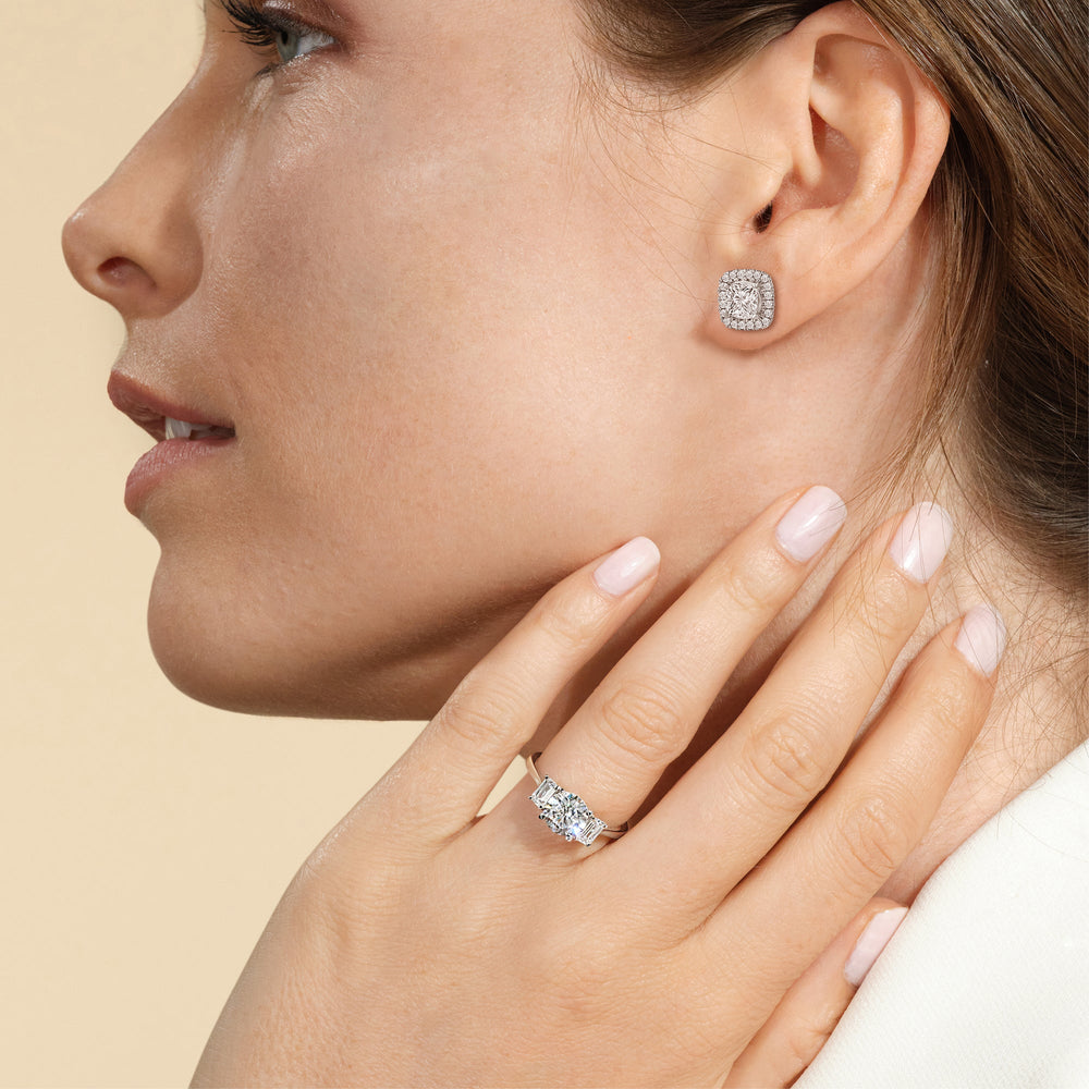 Cushion Diamond Halo Earrings with 14KT Rose Gold / Lab / 4 5/8 Cut Diamond in 14KT Rose Gold / Lab / 4 5/8 view 2
