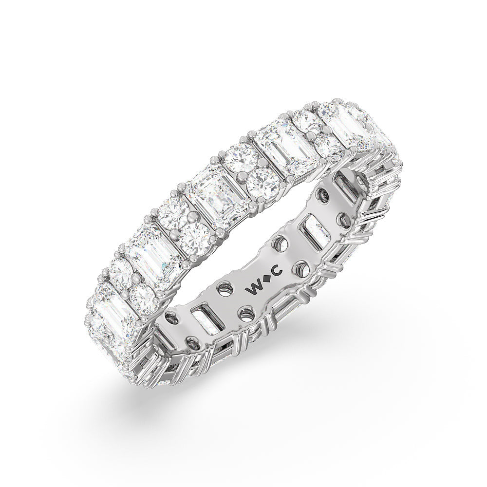 Emeralds & Rounds Station Eternity Ring with Platinum / Natural / 3 7/8 Cut Diamond in 14KT Platinum / Natural / 3 7/8 view 3
