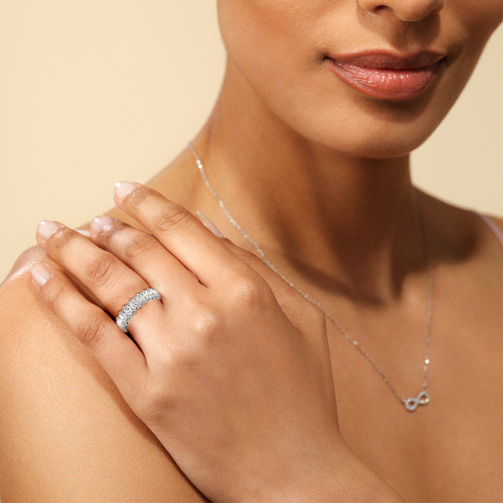 Model Wearing Modified Oval Anniversary Ring view