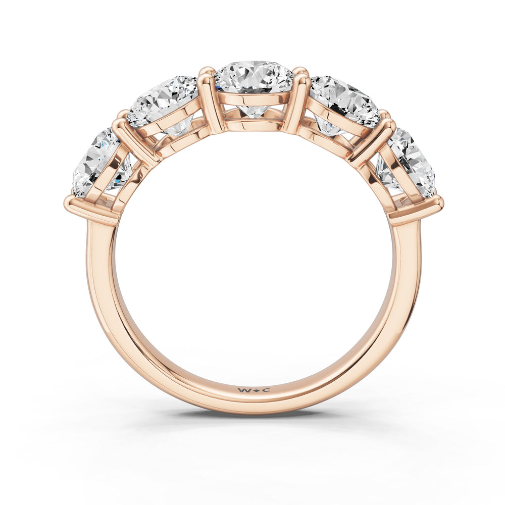 Five Stone Round Diamond Anniversary Ring (F/G SI+) with 18KT Rose Gold / Natural / 3 Cut Diamond in 14KT Rose Gold / Natural / 3 view 4
