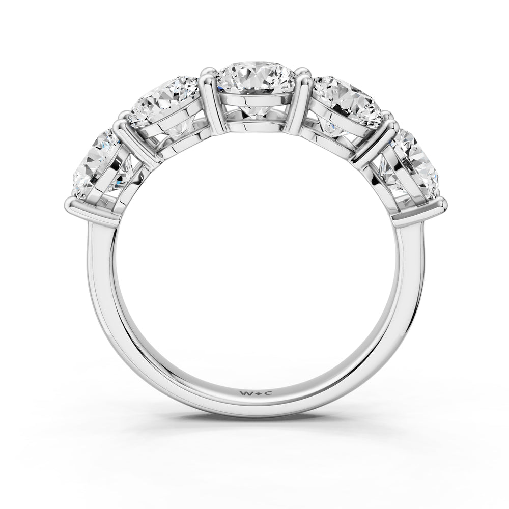 Five Stone Round Diamond Anniversary Ring (F/G SI+) with Platinum / Natural / 3 Cut Diamond in 14KT Platinum / Natural / 3 view 4
