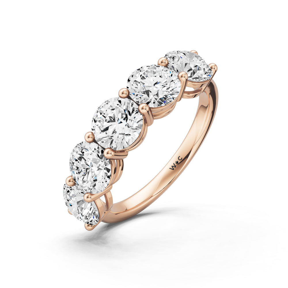 Five Stone Round Diamond Anniversary Ring (F/G SI+) with 18KT Rose Gold / Natural / 3 Cut Diamond in 14KT Rose Gold / Natural / 3 view 5
