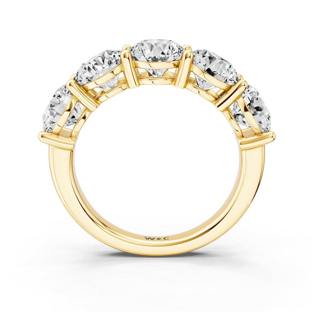 Five Stone Round Diamond Anniversary Ring (E+ VS+) with 18KT Yellow Gold / Lab / 4 Cut Diamond in 14KT Yellow Gold / Lab / 4 view 4
