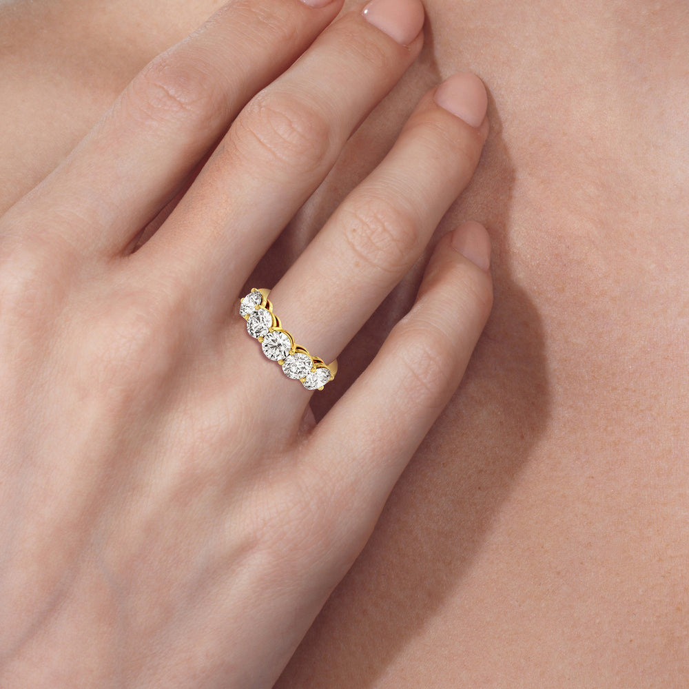 Five Stone Round Diamond Anniversary Ring (E+ VS+) with 18KT Yellow Gold / Lab / 4 Cut Diamond in 14KT Yellow Gold / Lab / 4 view 2

