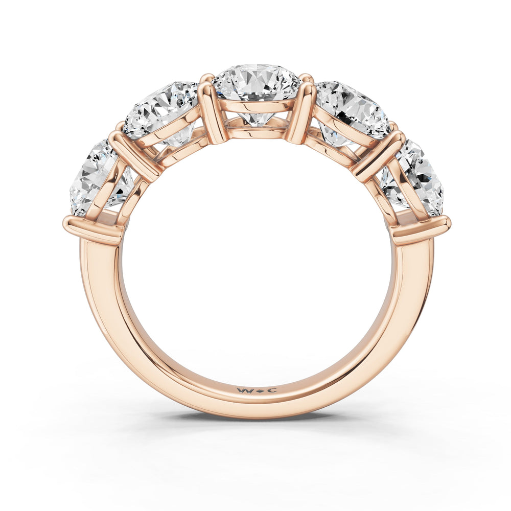 Five Stone Round Diamond Anniversary Ring (E+ VS+) with 18KT Rose Gold / Lab / 4 Cut Diamond in 14KT Rose Gold / Lab / 4 view 5
