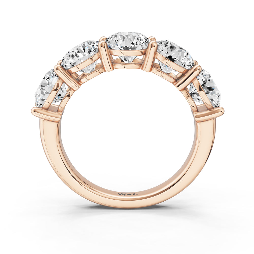 Five Stone Round Diamond Anniversary Ring (F/G SI+) with 18KT Rose Gold / Natural / 4 Cut Diamond in 14KT Rose Gold / Natural / 4 view 5
