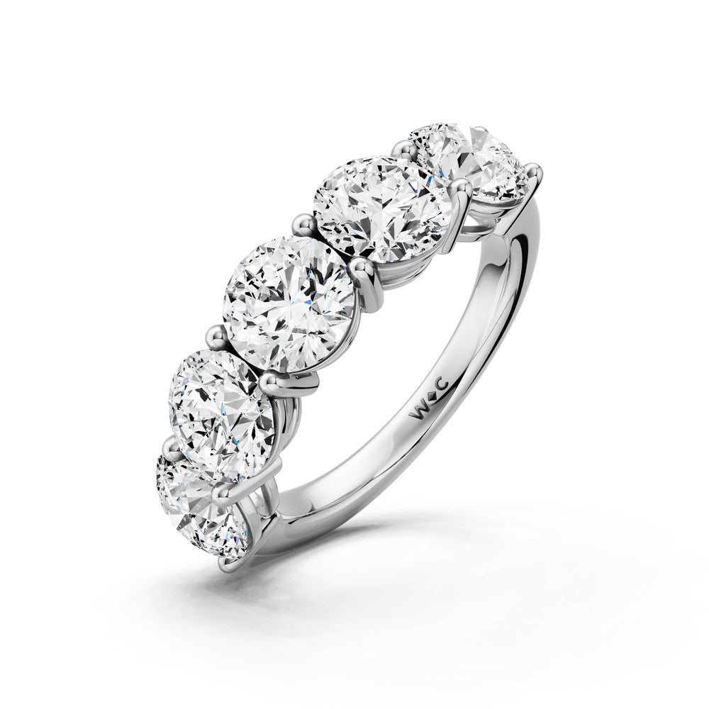 Five Stone Round Diamond Anniversary Ring (E+ VS+) with Platinum / Lab / 4 Cut Diamond in 14KT Platinum / Lab / 4 view 5
