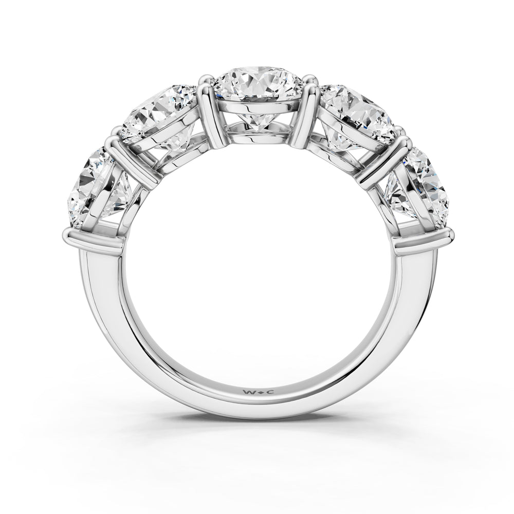 Five Stone Round Diamond Anniversary Ring (F/G SI+) with Platinum / Natural / 5 Cut Diamond in 14KT Platinum / Natural / 5 view 4
