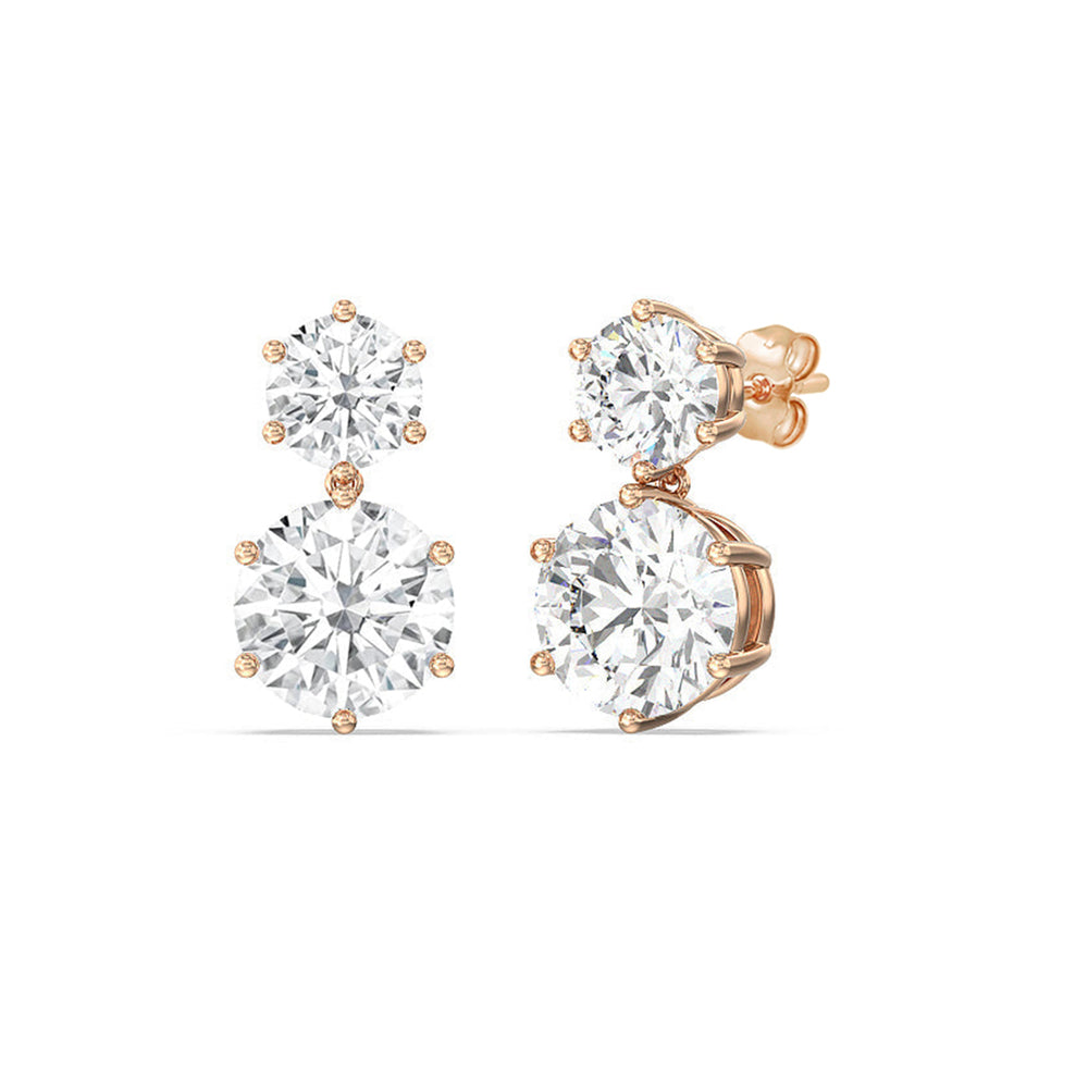 Diamond Duo Stud Earrings with 18KT Rose Gold / Lab / 2 Cut Diamond in 14KT Rose Gold / Lab / 2 view 2
