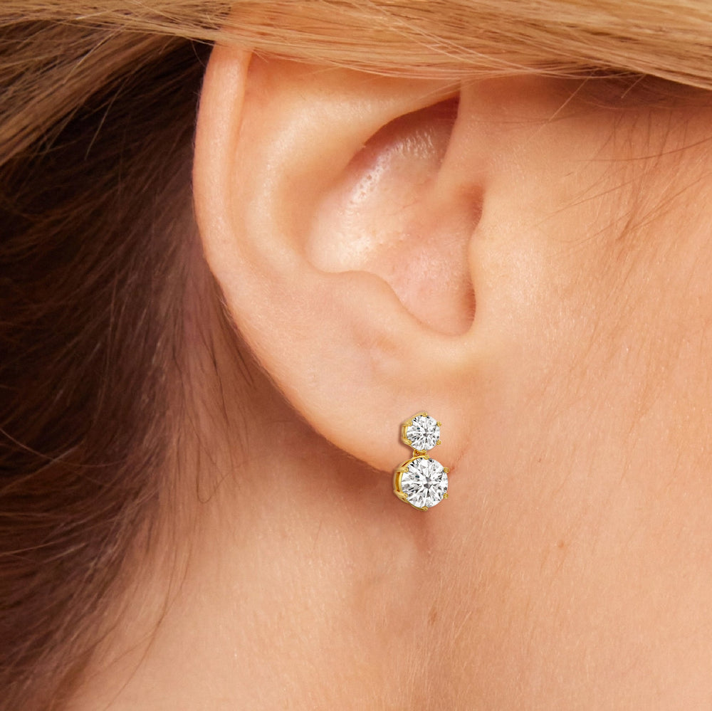 Diamond Duo Stud Earrings with 18KT White Gold / Lab / 2 Cut Diamond in 14KT White Gold / Lab / 2 view 3
