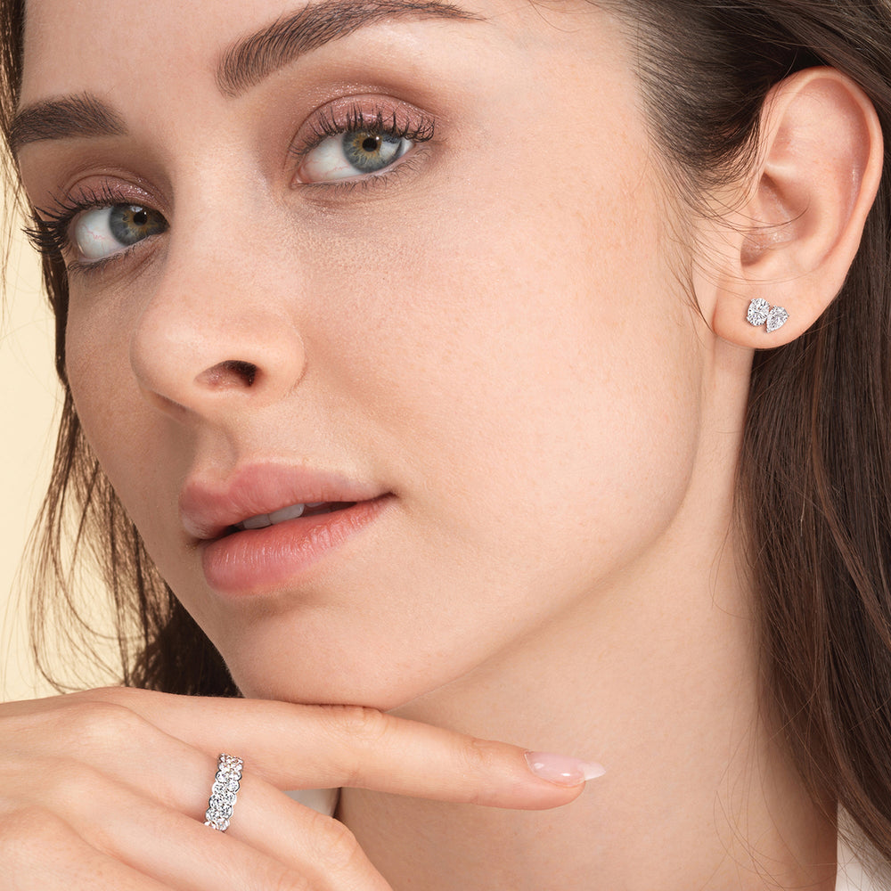 Model Wearing Toi Et Moi Pear Oval Stud Earrings view