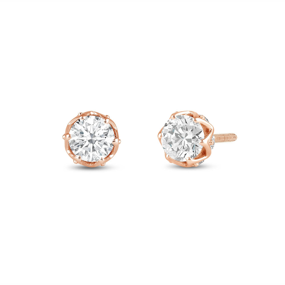 Six Prong Ornate Basket Diamond Stud Earrings with 14KT Rose Gold / Lab / 1 Cut Diamond in 14KT Rose Gold / Lab / 1 view 1
