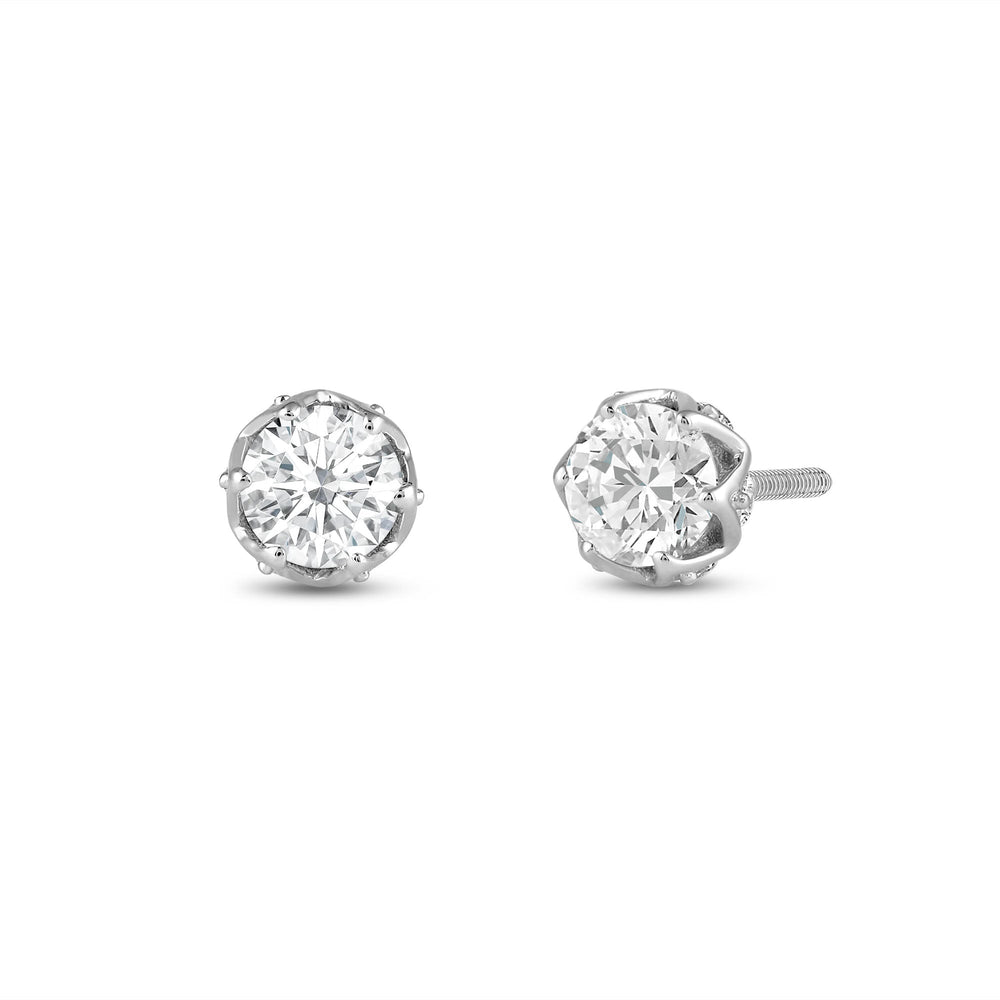 Six Prong Ornate Basket Diamond Stud Earrings with 14KT White Gold / Lab / 1 Cut Diamond in 14KT White Gold / Lab / 1 view 1
