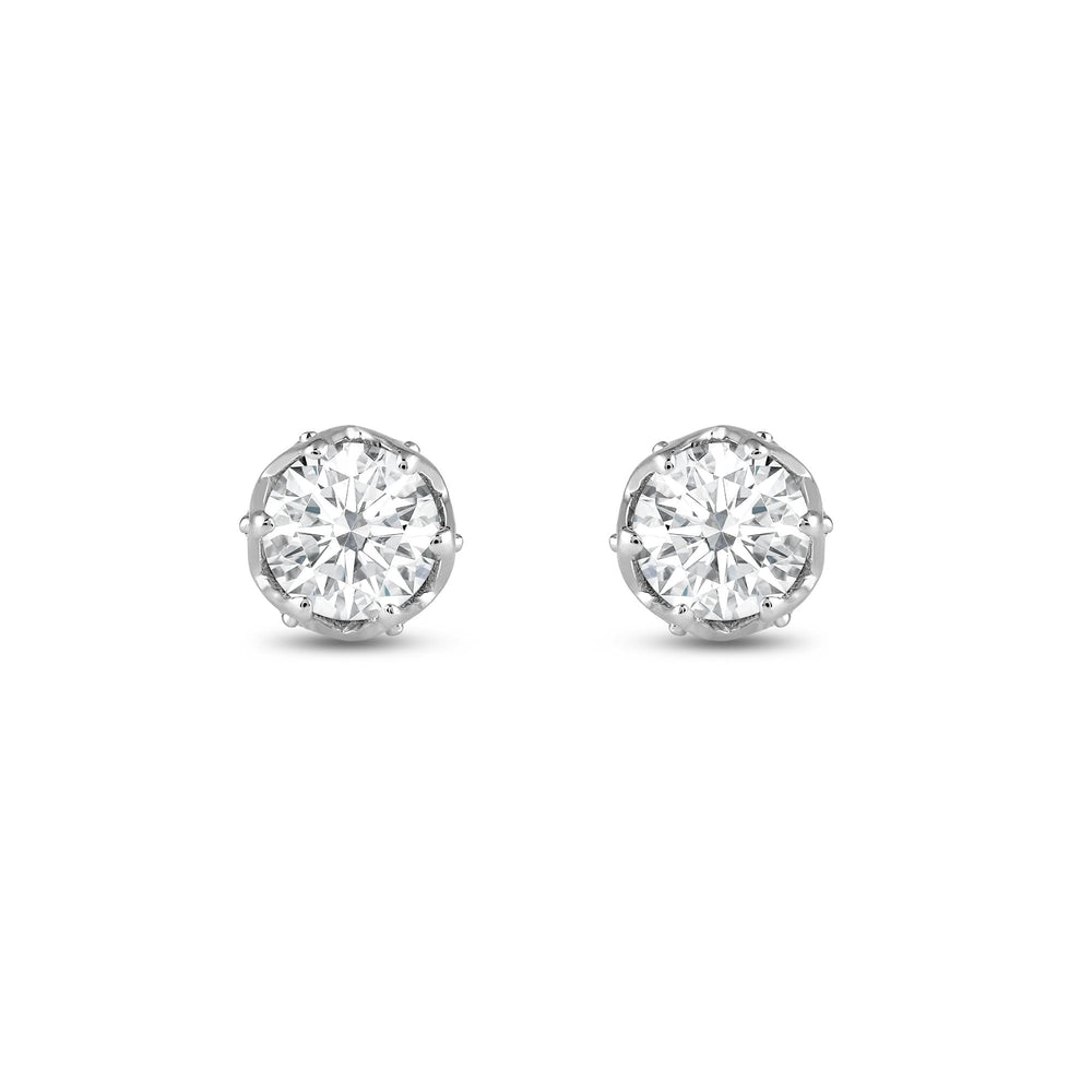 Six Prong Ornate Basket Diamond Stud Earrings with 14KT White Gold / Lab / 1 Cut Diamond in 14KT White Gold / Lab / 1 view 2
